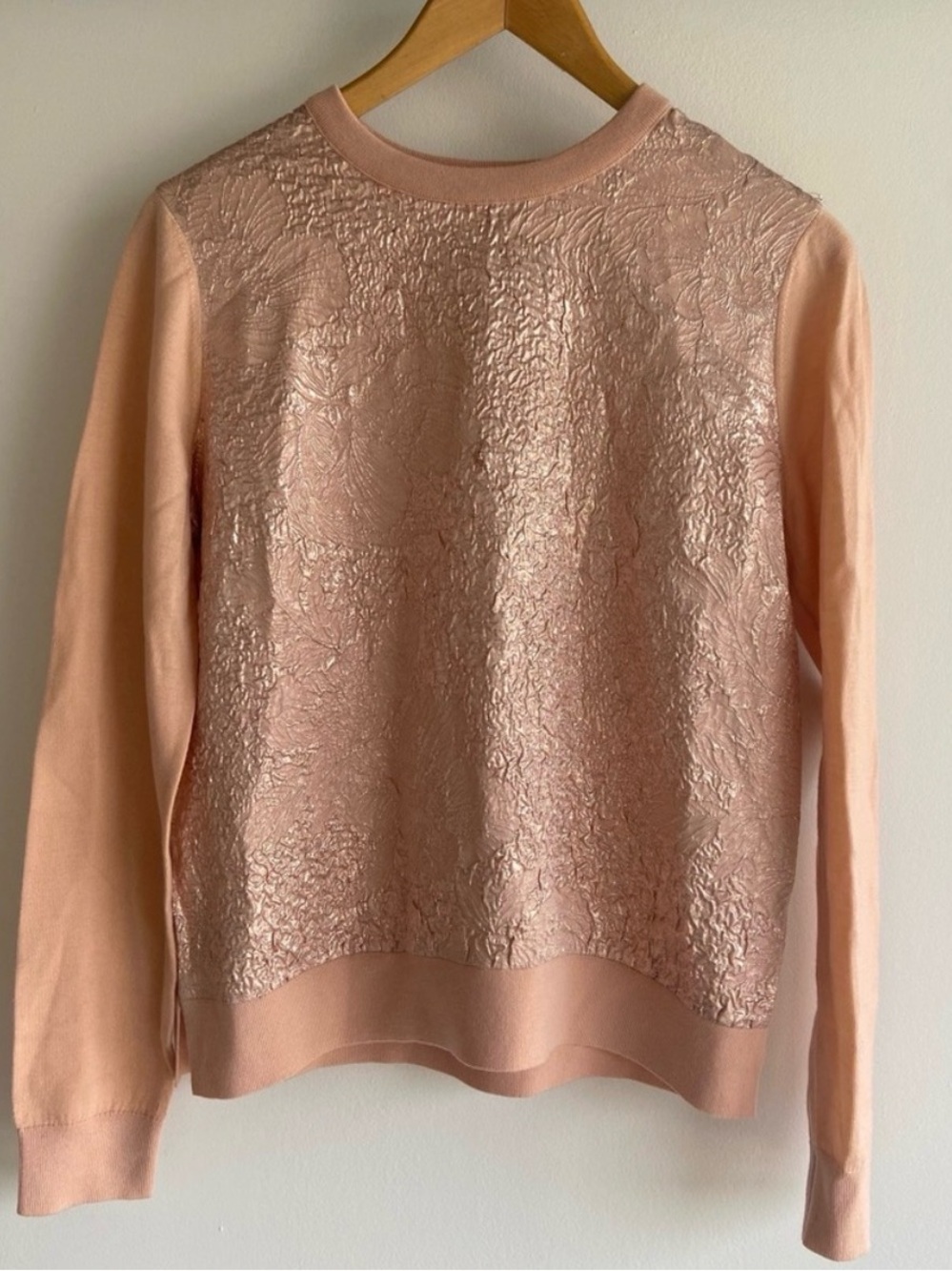 Tory Burch Metallic Jacquard Merino Wool Sweater | Size M
